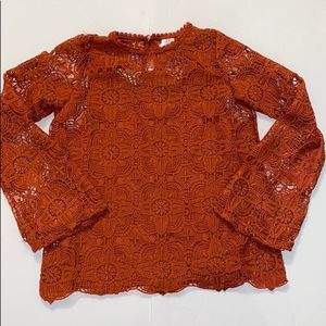 Art Class Embroidery Rust Girl Blouse Small